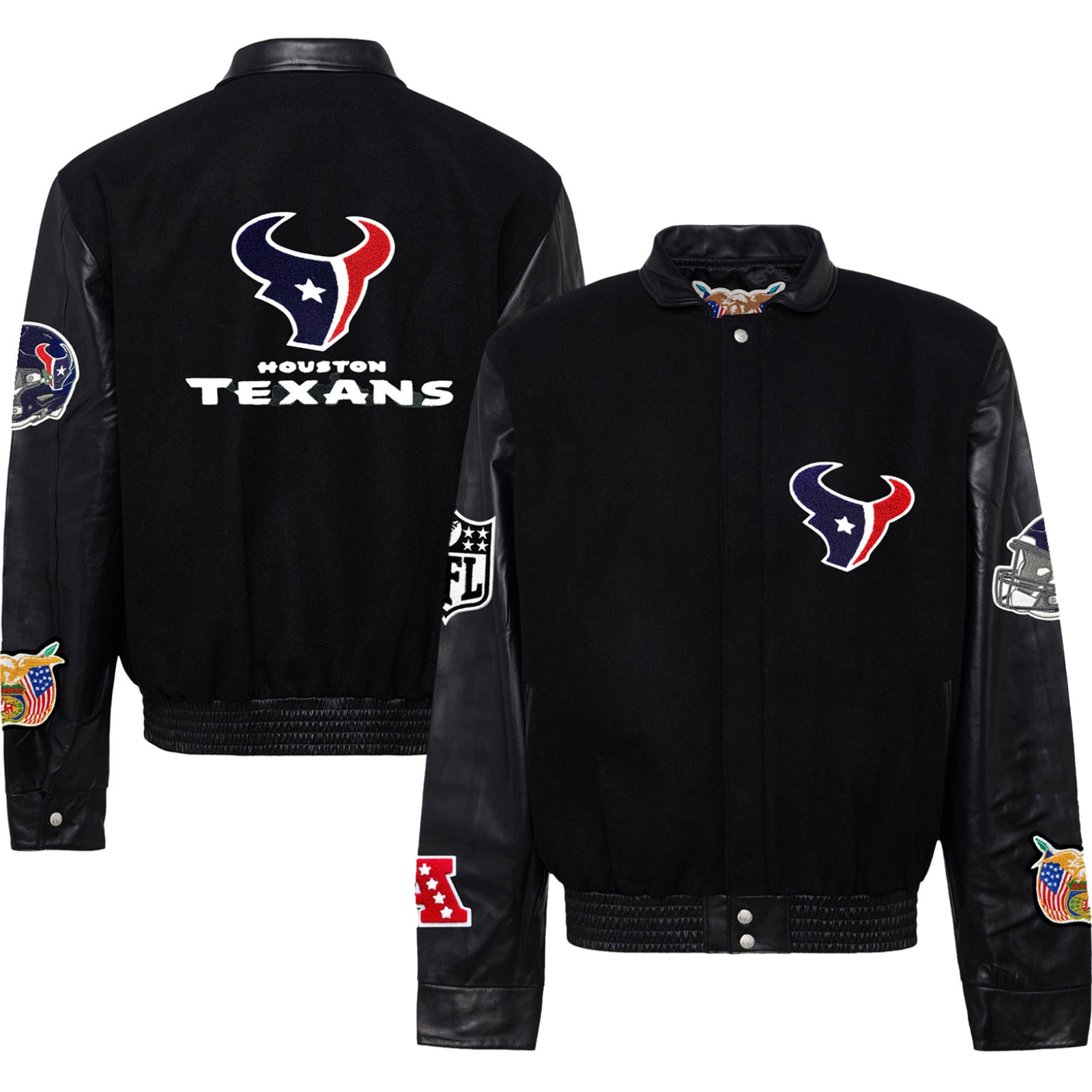 Houston Texans Jeff Hamilton Black Wool & Leather Varsity Jacket - Image 3