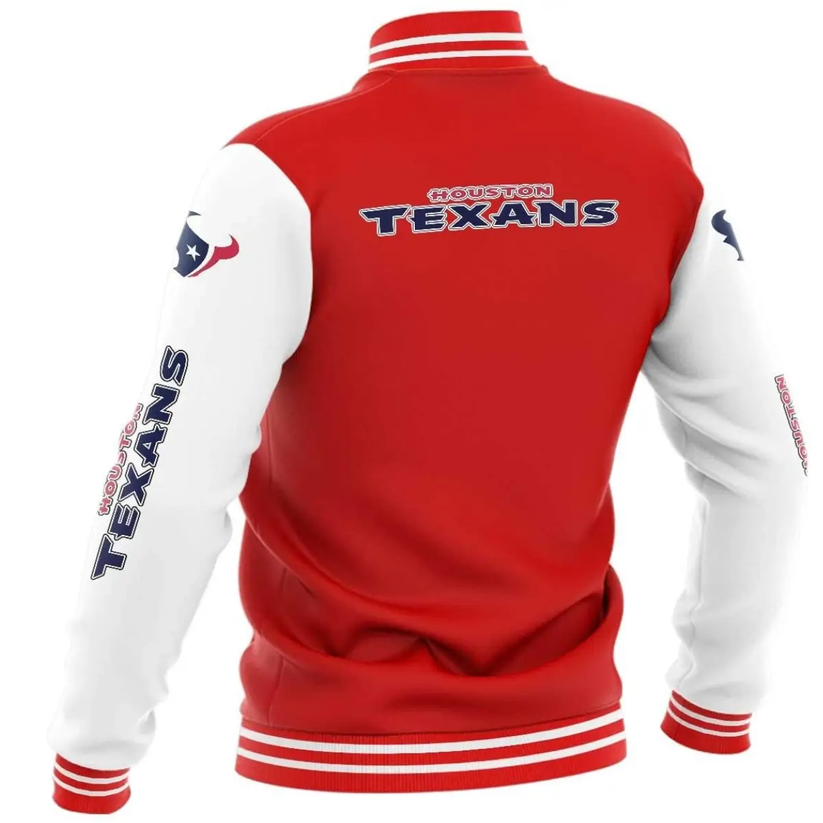 Houston Texans Vintage Bomber Satin Varsity Jacket Red & White - Image 2