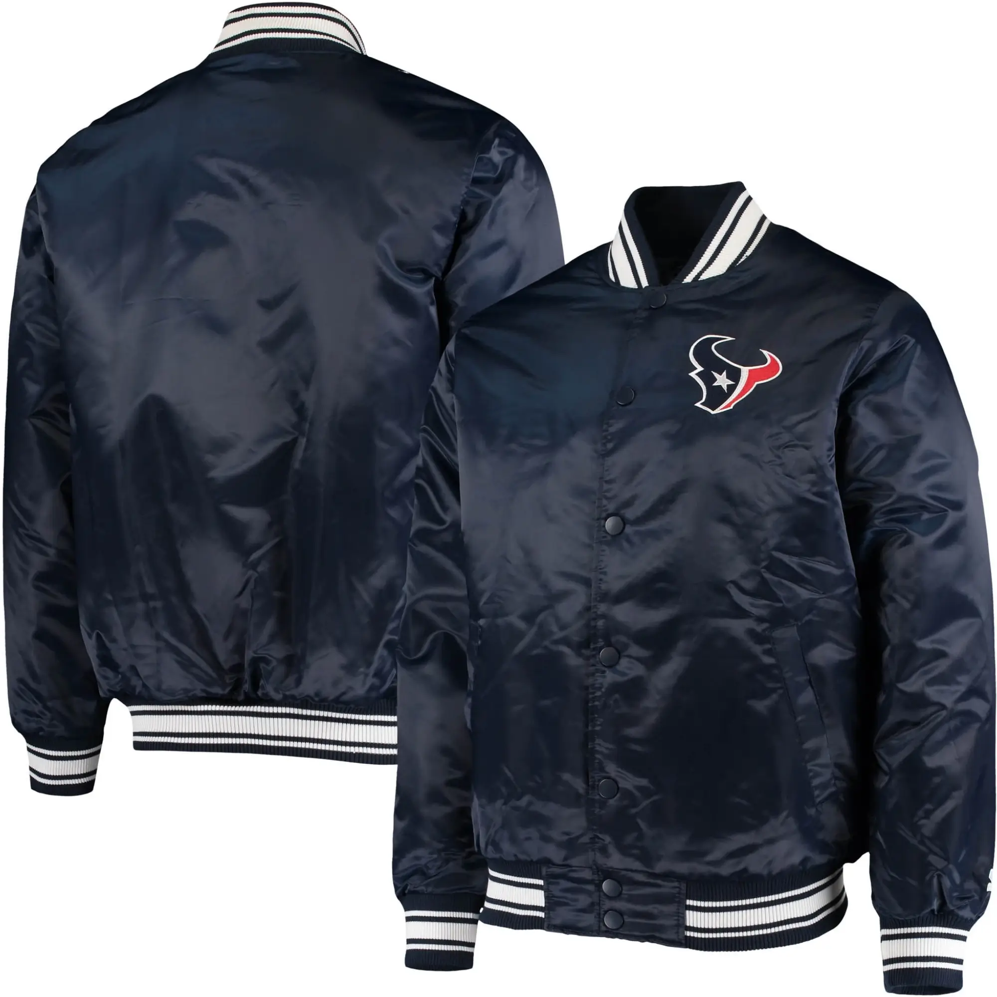 Houston Texans Starter Navy Locker Room Satin Varsity Jacket - Image 3