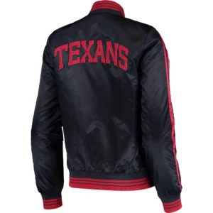 Alternative view of Houston Texans Starter Overtime Navy Satin Varsity Jacket Red Stripe