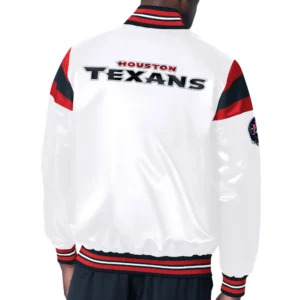 Alternative view of Houston Texans Full-Snap Satin Varsity White Jacket