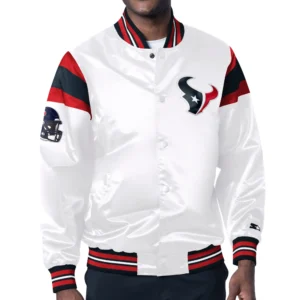 Houston Texans Full-Snap Satin Varsity White Jacket