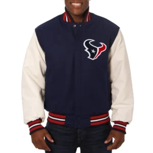 Houston Texans Two Tone Wool & Leather Varsity Jacket