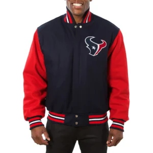 Houston Texans Full Wool Two Tone Varsity Jacket Navy & Red