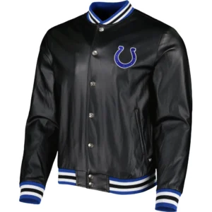 Indianapolis Colts Black Full-Zip Leather Varsity Jacket