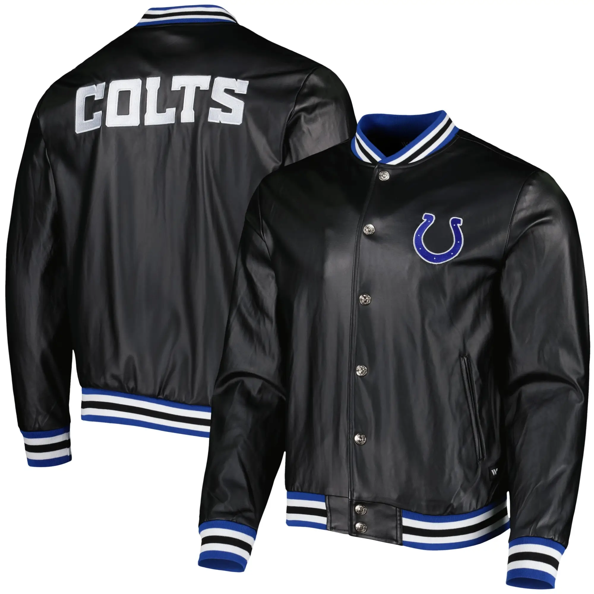 Indianapolis Colts Black Full-Zip Leather Varsity Jacket - Image 3