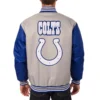 Indianapolis Colts Classic Rib Satin Varsity Jacket Gray & Blue - Image 2