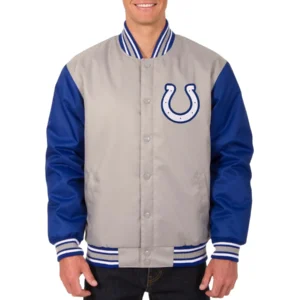 Indianapolis Colts Classic Rib Satin Varsity Jacket Gray & Blue