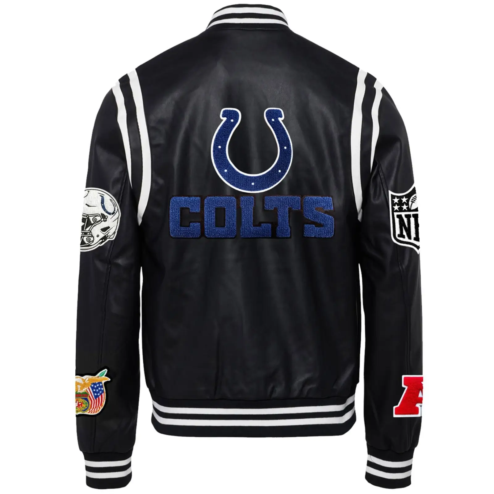 Indianapolis Colts Jeff Hamilton Full Black Leather Varsity Jacket - Image 2