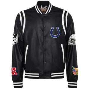 Indianapolis Colts Jeff Hamilton Full Black Leather Varsity Jacket