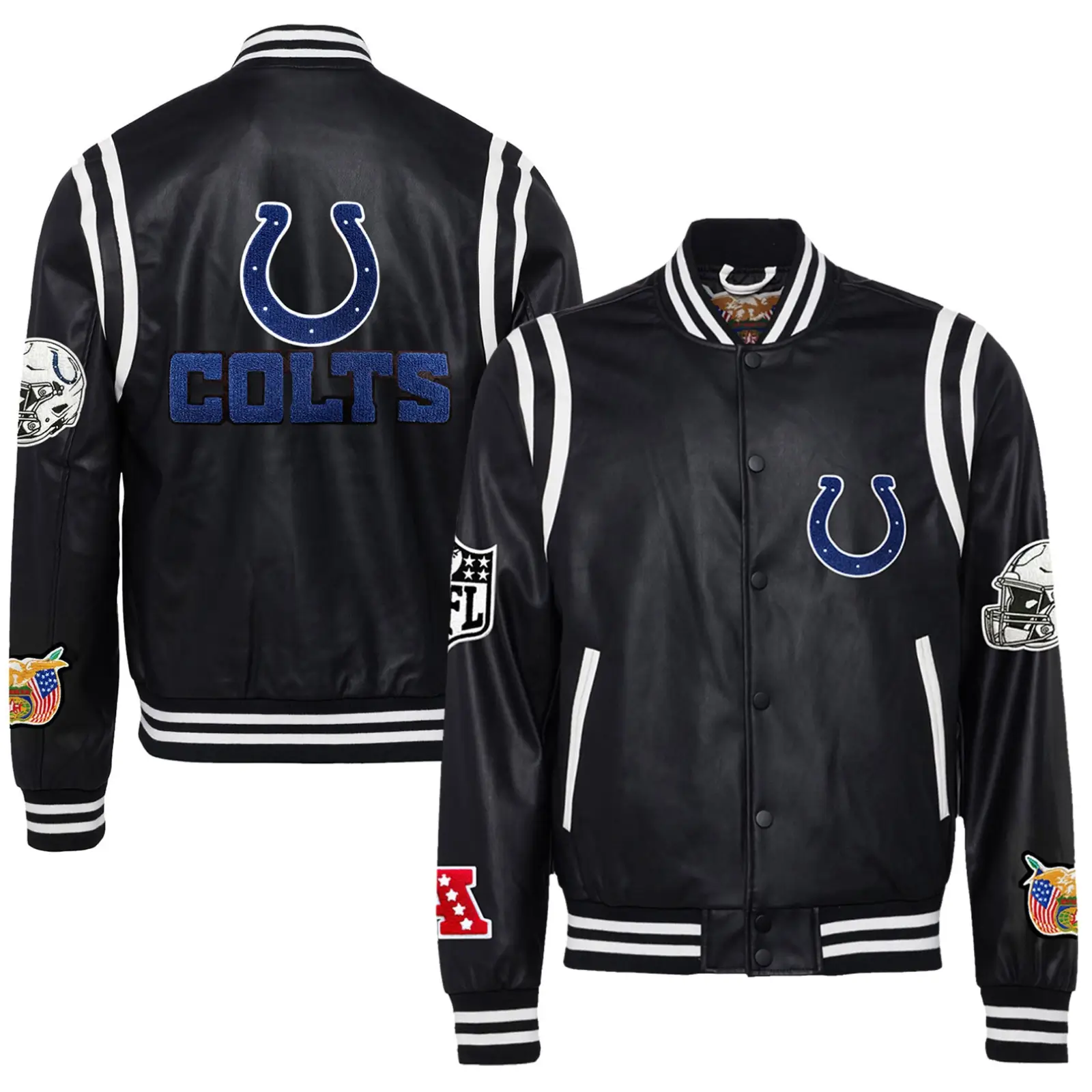 Indianapolis Colts Jeff Hamilton Full Black Leather Varsity Jacket - Image 3
