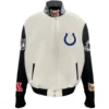 Indianapolis Colts Jeff Hamilton Stand Up Collar Off White Wool & Leather Varsity Jacket