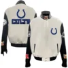 Indianapolis Colts Jeff Hamilton Stand Up Collar Off White Wool & Leather Varsity Jacket - Image 3