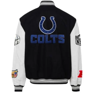 Alternative view of Indianapolis Colts Jeff Hamilton Wool & Leather Varsity Jacket Black & White