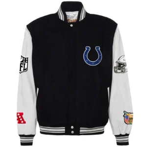 Indianapolis Colts Jeff Hamilton Wool & Leather Varsity Jacket Black & White