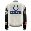 Indianapolis Colts Jeff Hamilton Off White Wool & Leather Varsity Jacket - Image 2
