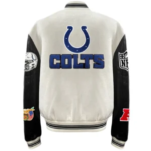 Alternative view of Indianapolis Colts Jeff Hamilton Off White Wool & Leather Varsity Jacket