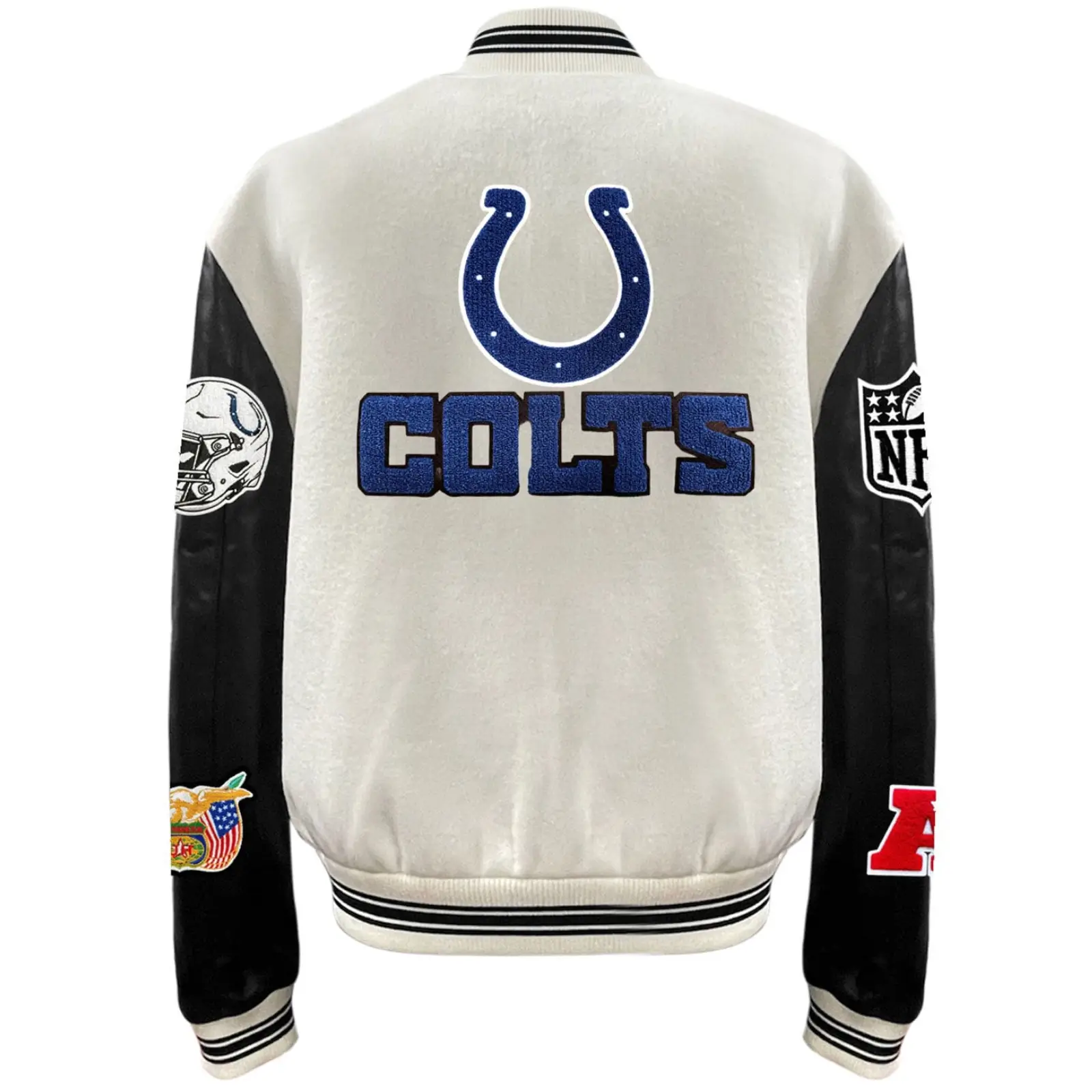 Indianapolis Colts Jeff Hamilton Off White Wool & Leather Varsity Jacket - Image 2