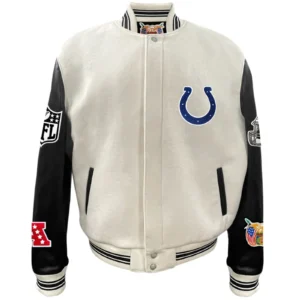 Indianapolis Colts Jeff Hamilton Off White Wool & Leather Varsity Jacket