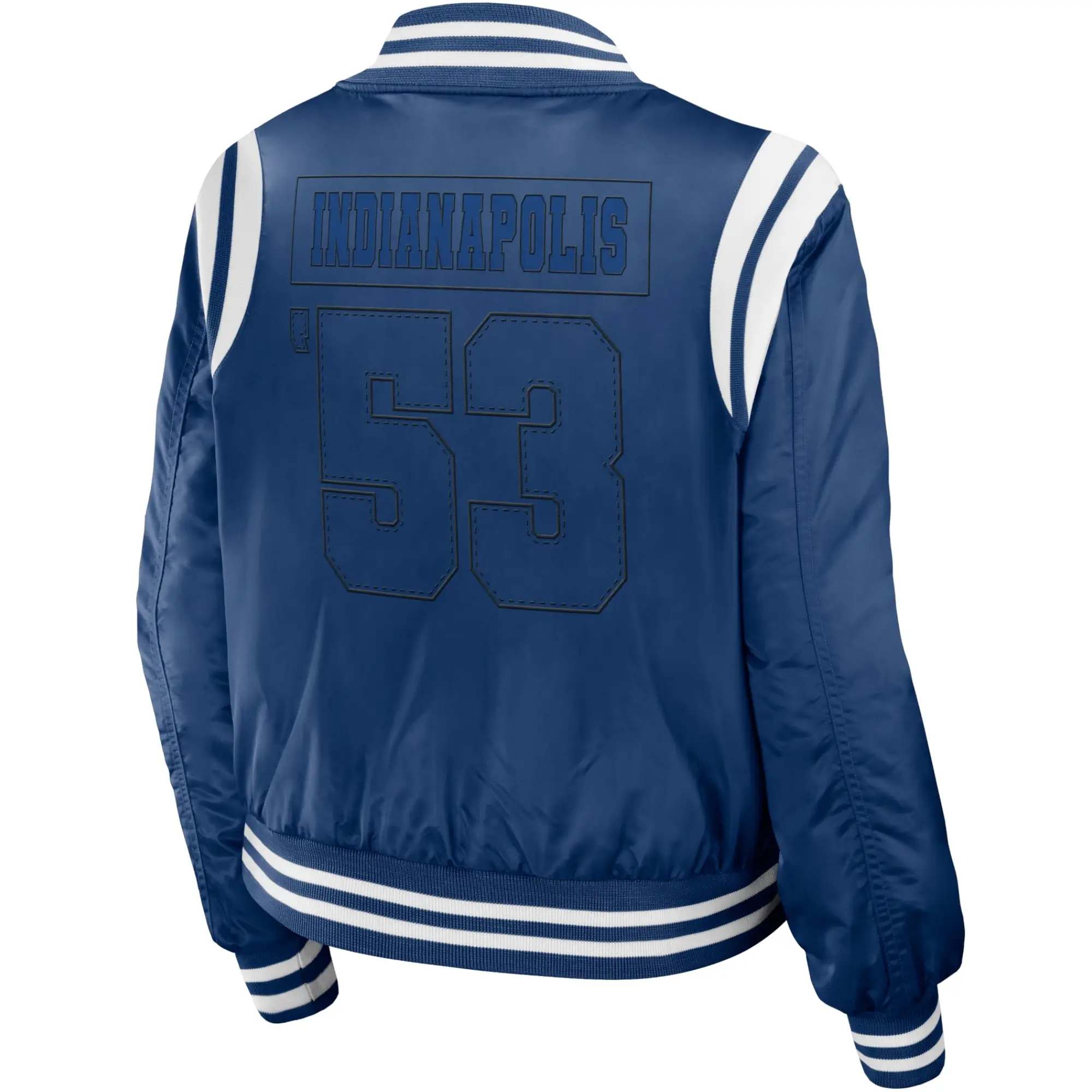Indianapolis Full Zip Colts Satin Varsity Jacket Royal Blue - Image 2