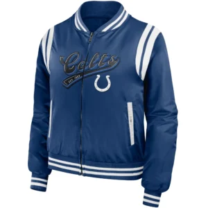 Indianapolis Full Zip Colts Satin Varsity Jacket Royal Blue