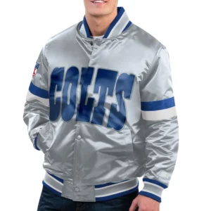 Indianapolis Colts Home Game Gray Gridiron Classics Satin Varsity Jacket