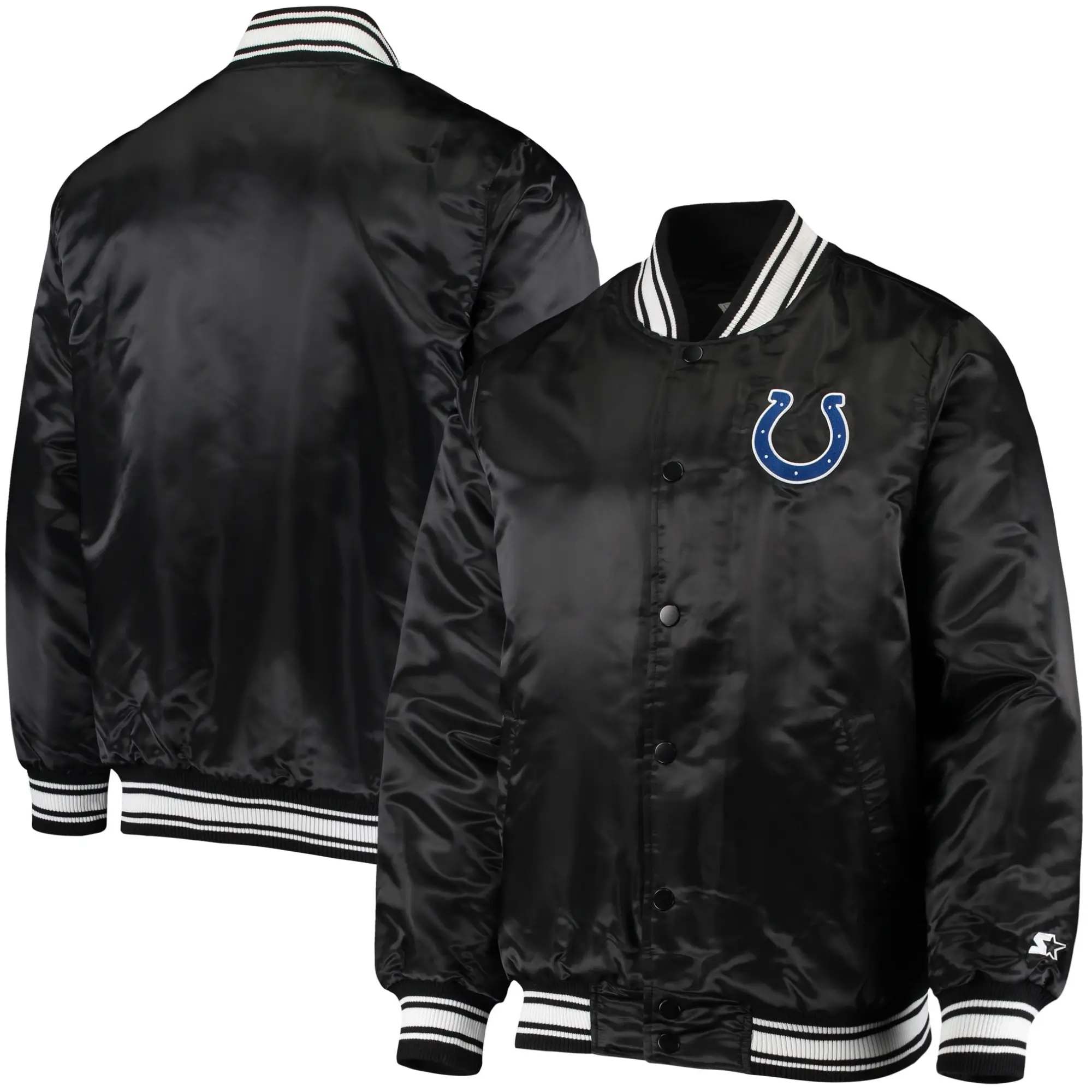 Indianapolis Colts Starter Locker Room Satin Varsity Black Jacket - Image 3