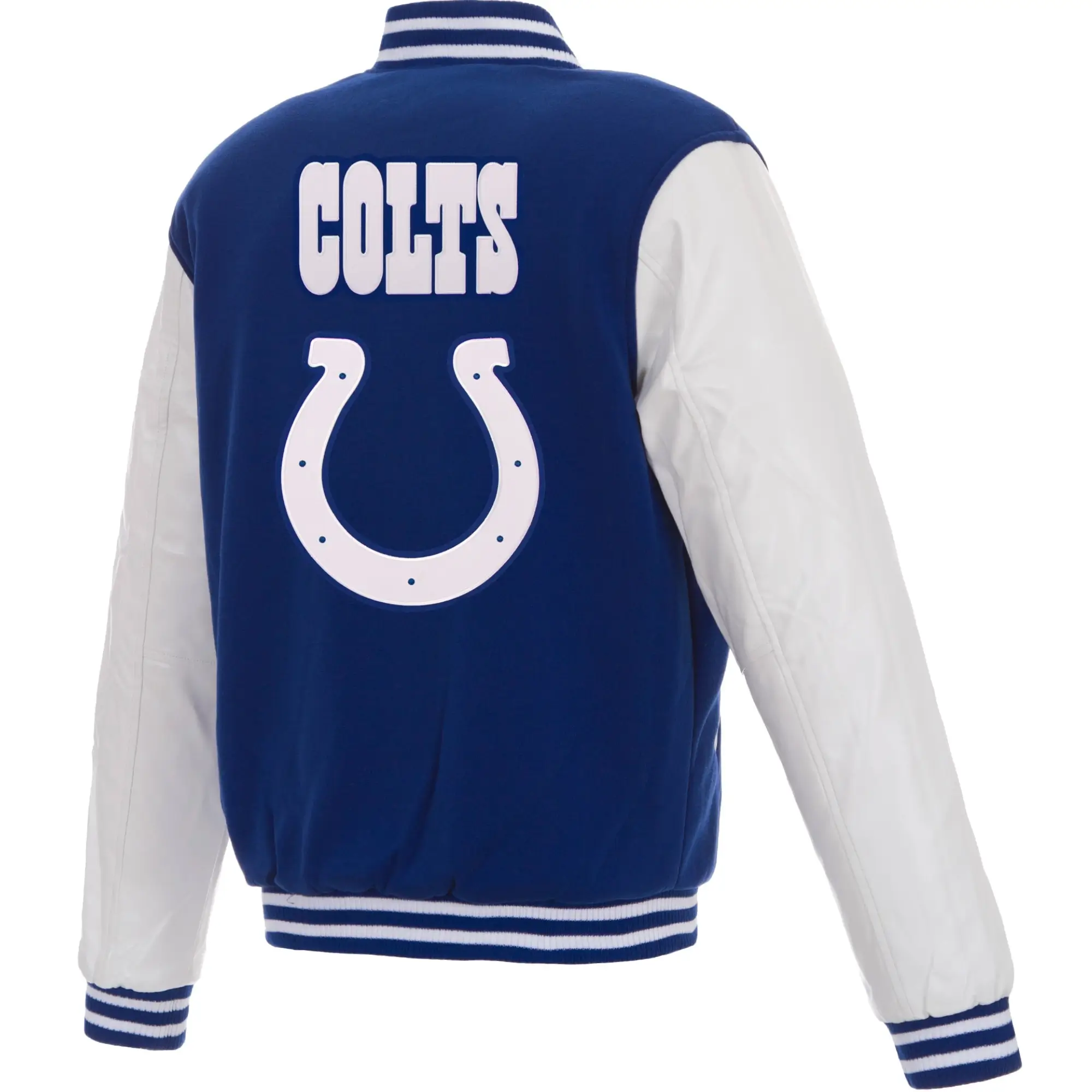 Indianapolis Colts Two Tone Wool & Leather Varsity Jacket - Image 2