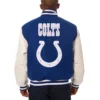 Indianapolis Colts Two Tone Wool & Leather Varsity Jacket Blue & White - Image 2