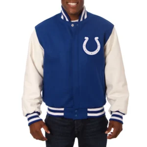 Indianapolis Colts Two Tone Wool & Leather Varsity Jacket Blue & White