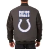 Indianapolis Colts Wool & Leather Reversible Varsity Jacket Embroidered Logo - Charcoal & Black - Image 2