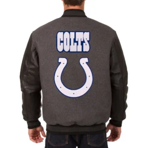 Alternative view of Indianapolis Colts Wool & Leather Reversible Varsity Jacket Embroidered Logo - Charcoal & Black