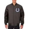 Indianapolis Colts Wool & Leather Reversible Varsity Jacket Embroidered Logo - Charcoal & Black