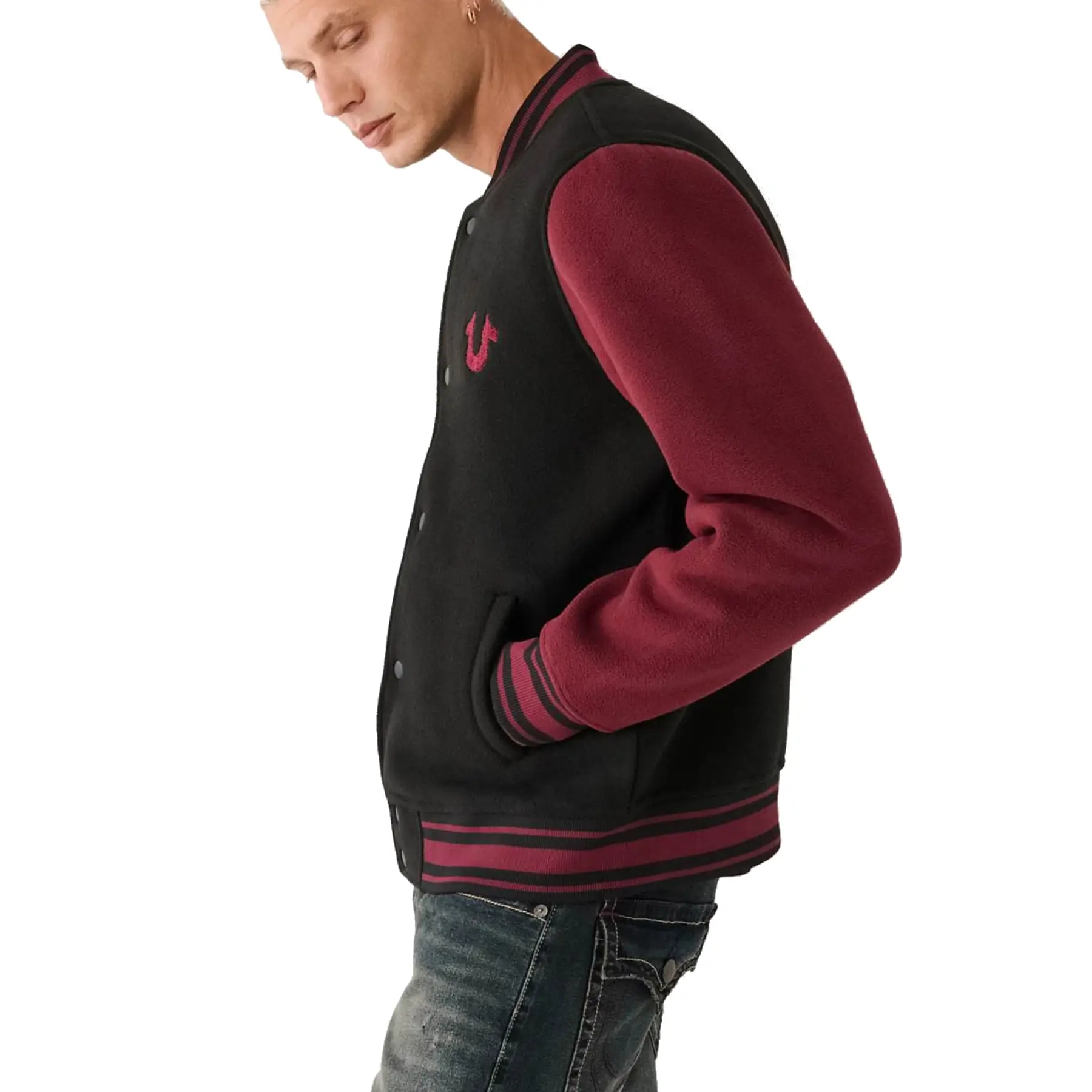 Indianapolis Colts Wool Varsity Jacket Burgundy & Black - Image 3
