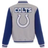 Indianapolis Colts Full Wool Two Tone Varsity Jacket Gray & Blue - Image 2