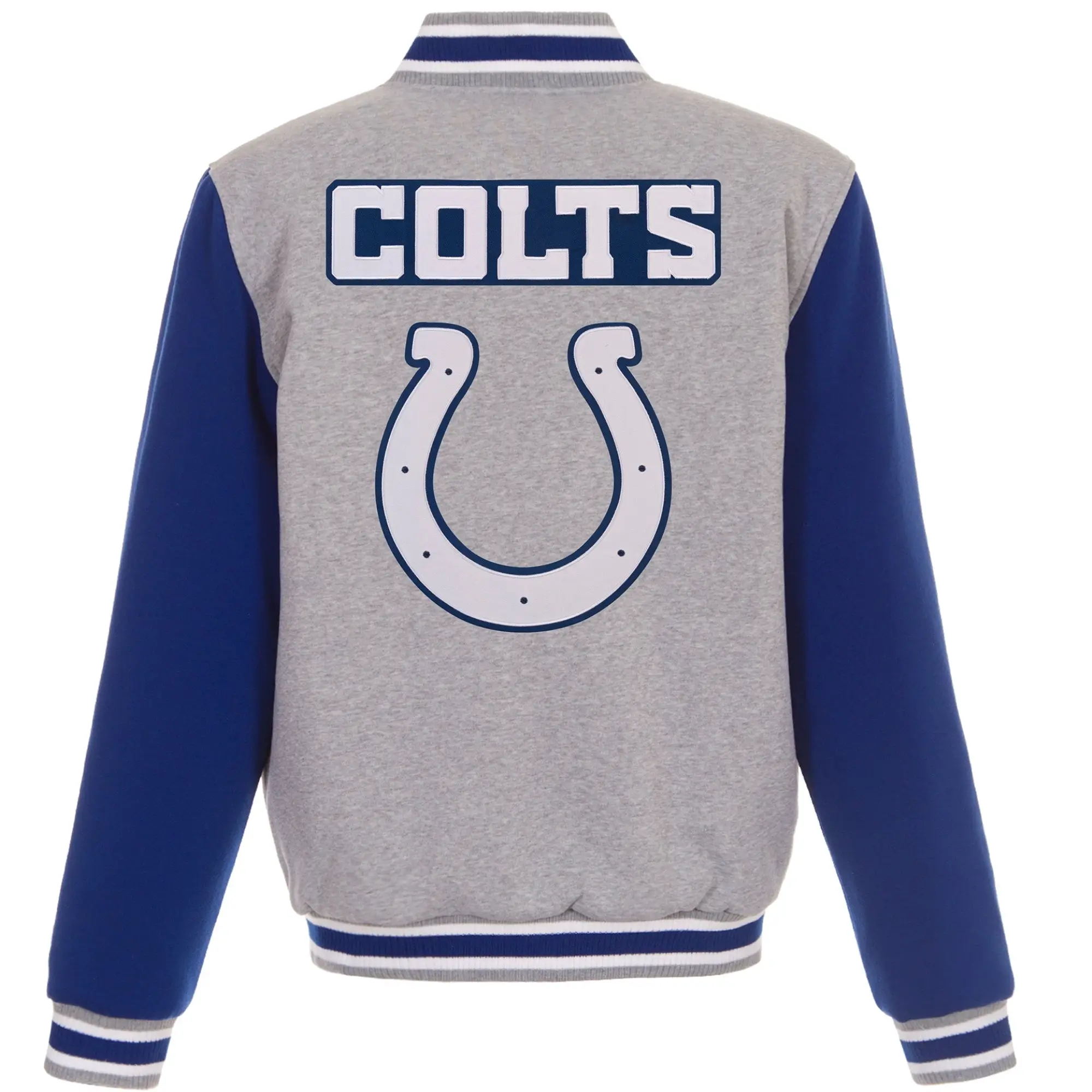 Indianapolis Colts Full Wool Two Tone Varsity Jacket Gray & Blue - Image 2