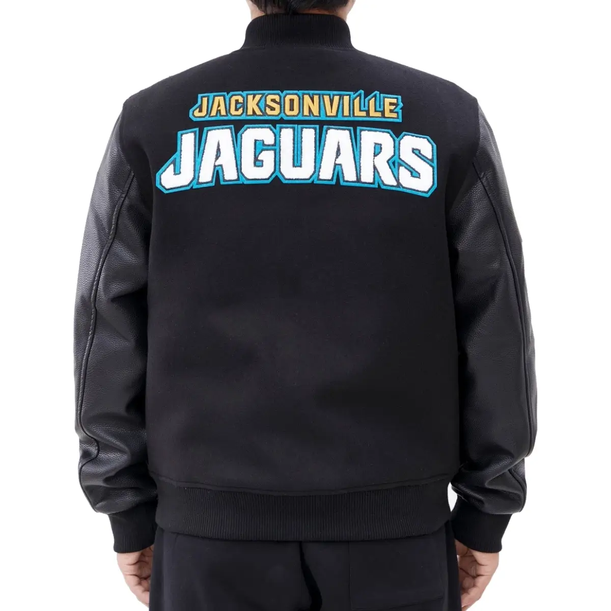 Jacksonville Jaguars Classic Rib Black Wool & Leather Varsity Jacket - Image 2