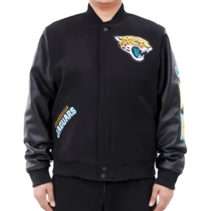 Jacksonville Jaguars Classic Rib Black Wool & Leather Varsity Jacket