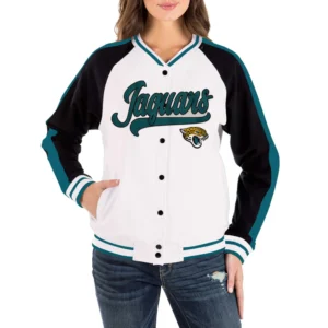 Alternative view of Jacksonville Jaguars Classic Full-Snap Rib New Era Satin Varsity Jacket