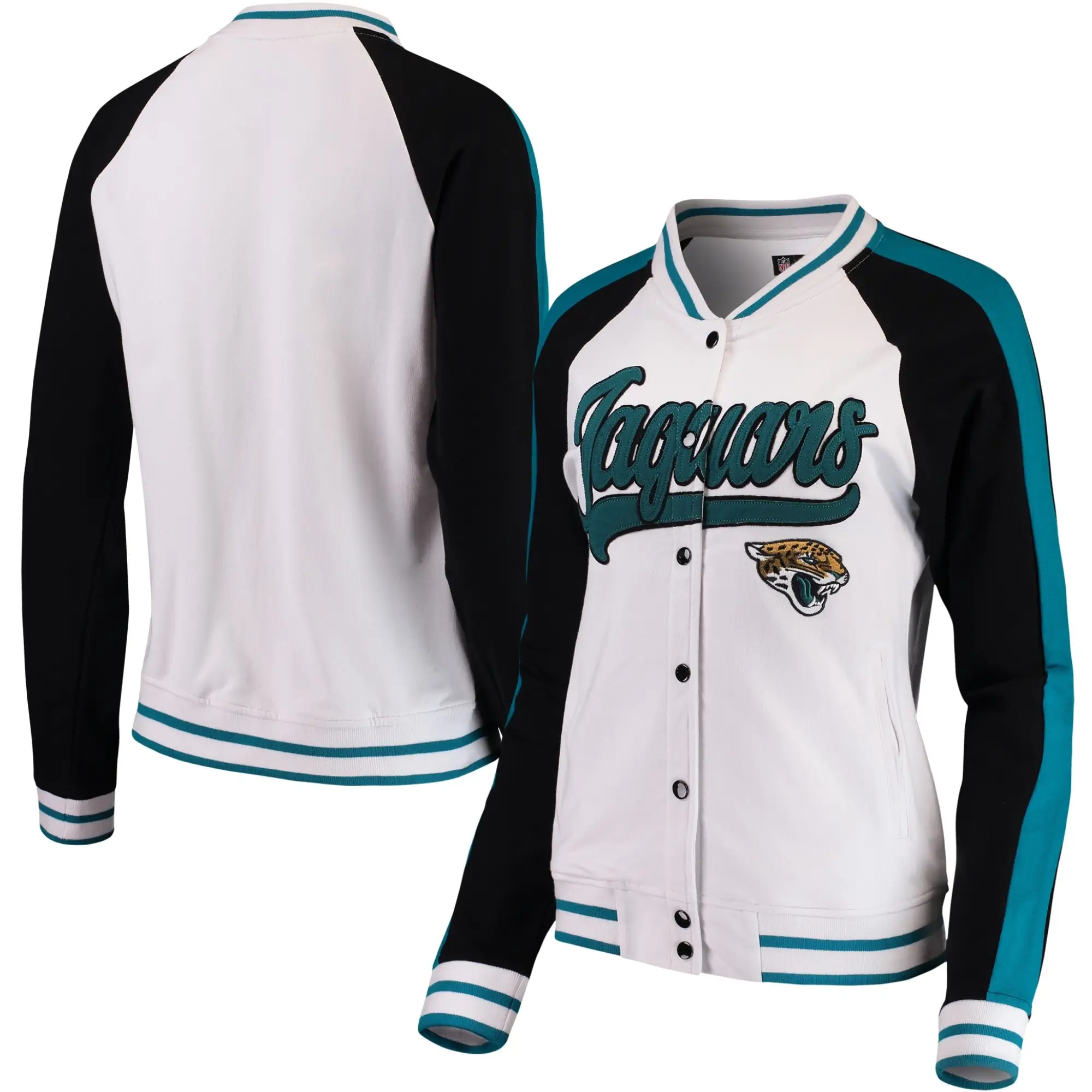 Jacksonville Jaguars Classic Full-Snap Rib New Era Satin Varsity Jacket - Image 4