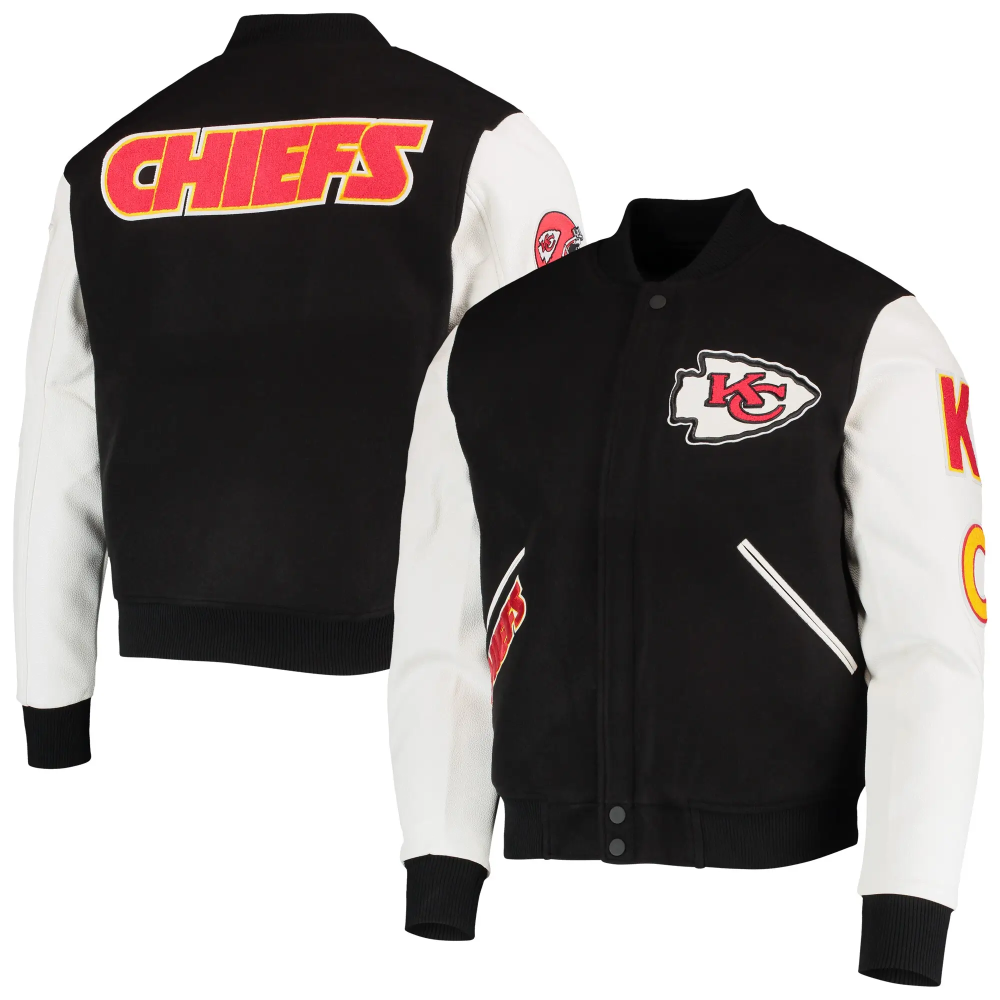 Kansas City Chiefs Classic Pro Standard Logo Full-Zip Black & White Varsity Jacket - Image 4