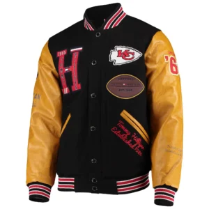 Kansas City Chiefs Tommy Hilfiger Heritage Full-Snap Black & Tan Varsity Jacket
