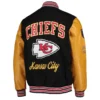 Kansas City Chiefs Tommy Hilfiger Heritage Full-Snap Black & Tan Varsity Jacket - Image 2