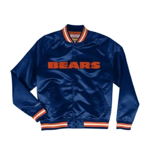 Chicago Bears Lightweight Raglan Blue Satin Varsity Jacket