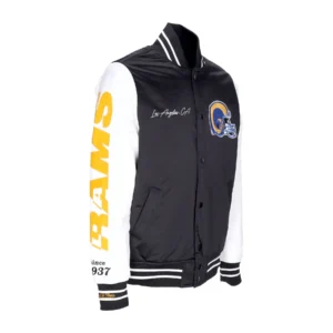 Alternative view of Los Angeles Rams Team Origins Training Black & White Varsity Jacket