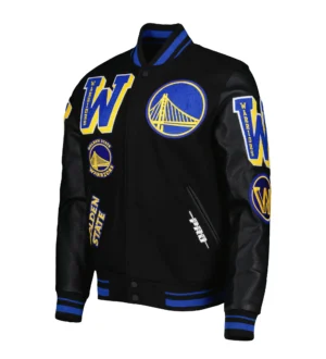 Golden State Warriors Mashup Black Wool & Leather Varsity Jacket