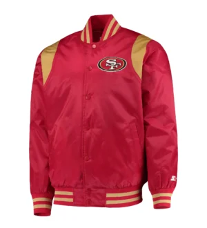 Men's San Francisco 49ers Prime Time Starter Twill Full-Snap Red/Gold Satin Varsity Jacket
