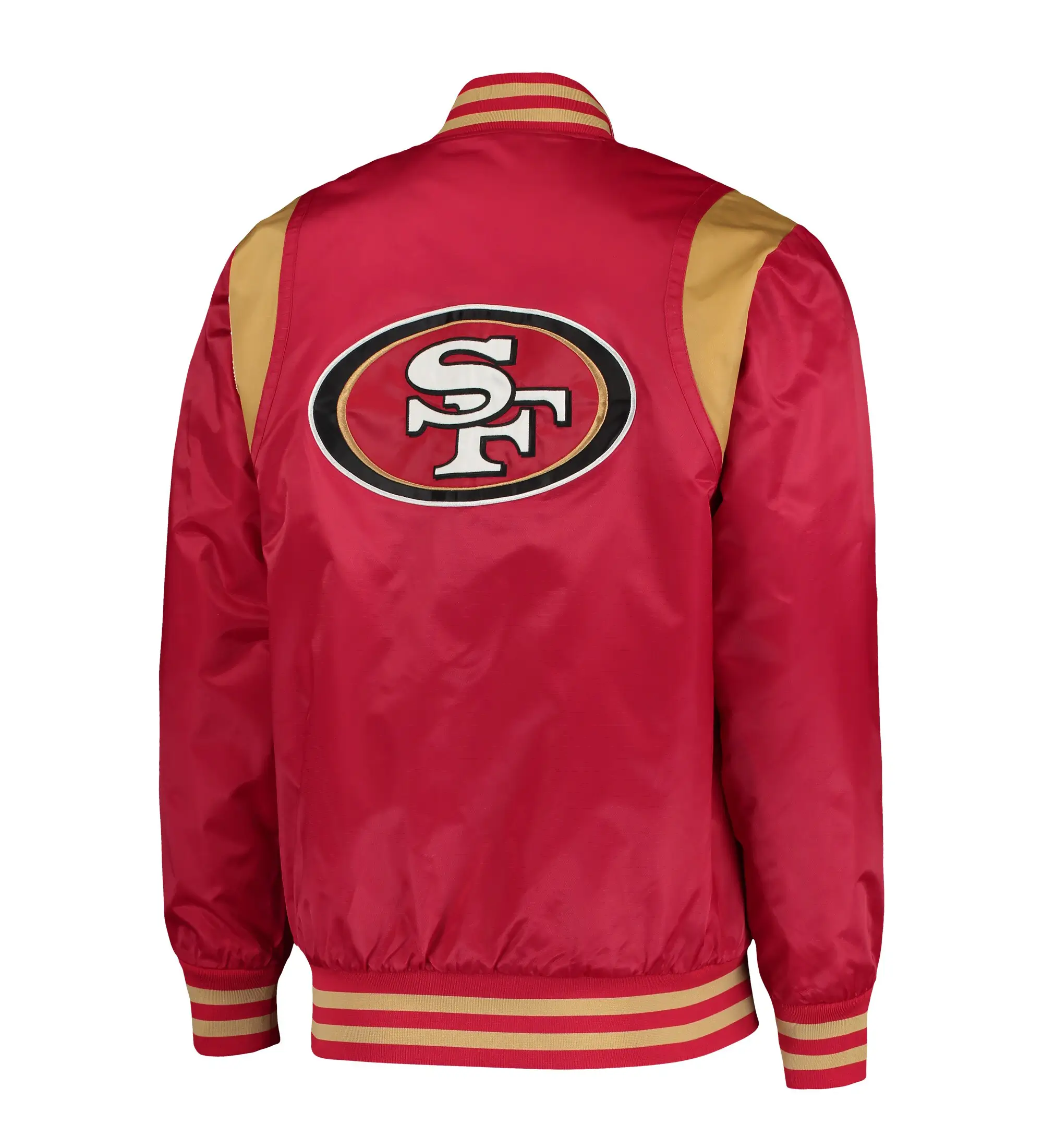 Men's San Francisco 49ers Prime Time Starter Twill Full-Snap Red/Gold Satin Varsity Jacket - Image 2