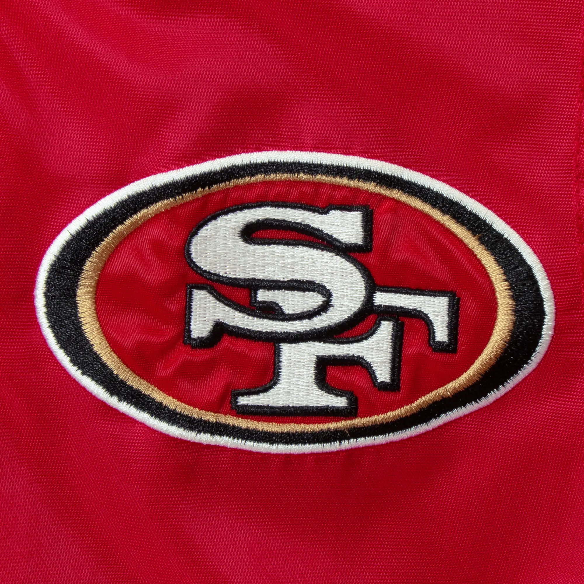 Men's San Francisco 49ers Prime Time Starter Twill Full-Snap Red/Gold Satin Varsity Jacket - Image 3