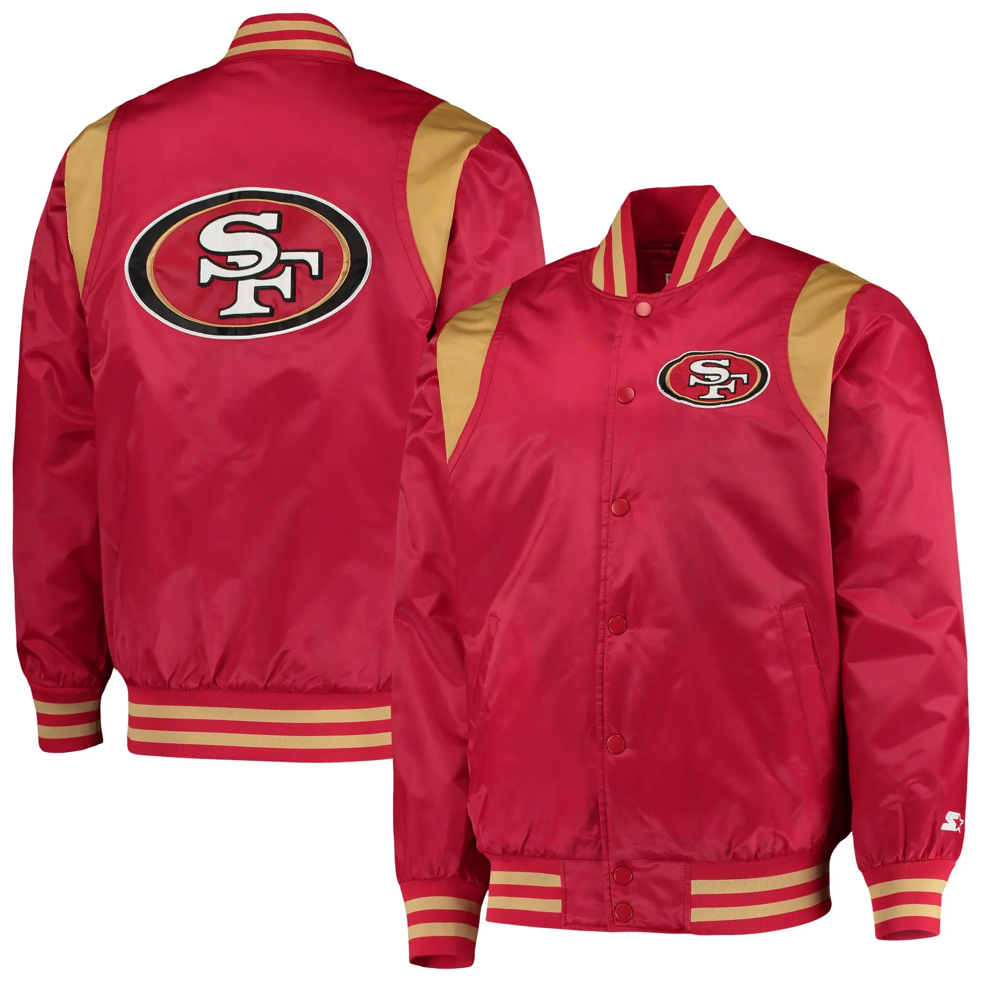 Men's San Francisco 49ers Prime Time Starter Twill Full-Snap Red/Gold Satin Varsity Jacket - Image 4